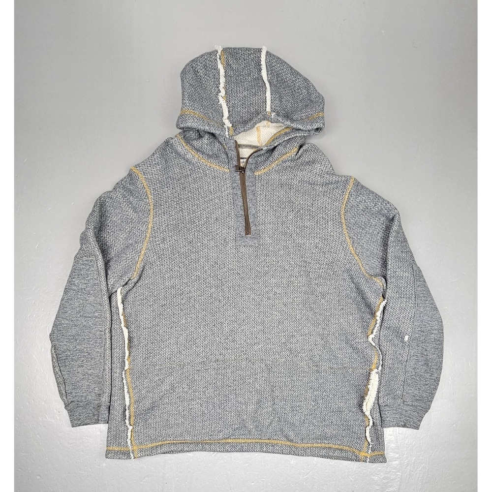 Carbon 2 Cobalt‎ Sartorial Hoodie Mens Large Gray Qt Zip Herringbone Elbow Patch